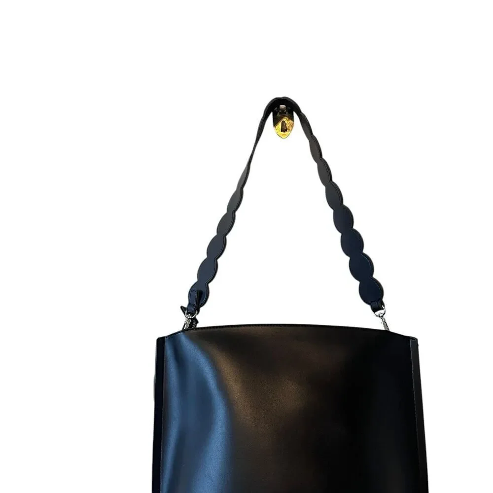 Melie Bianco Black Cecilia Saddle Large Tote Bag